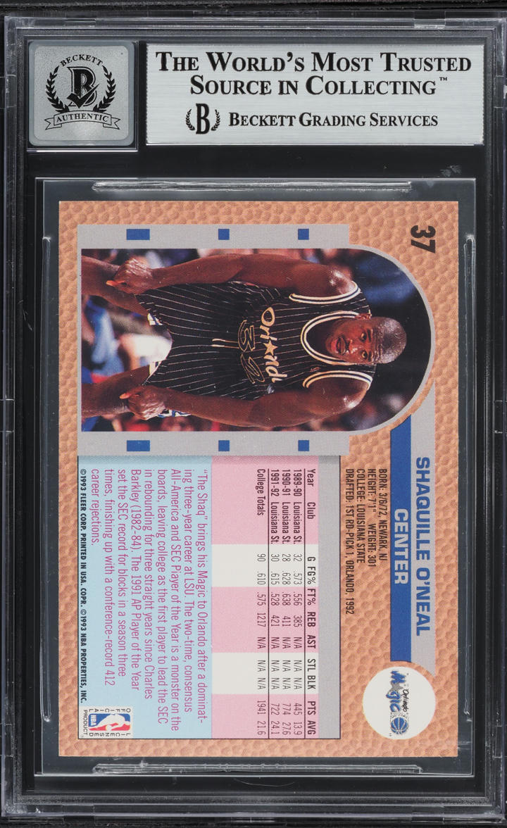 1992 Fleer Drake's Shaquille O'Neal ROOKIE AUTO #37 BAS BGS AUTH