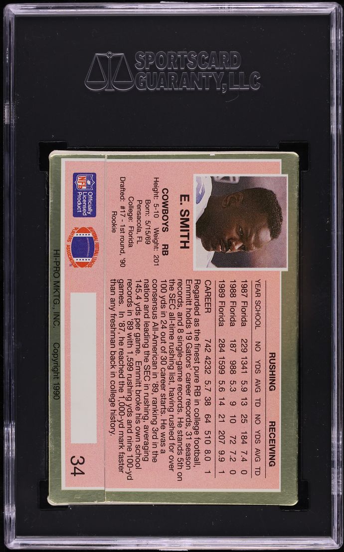 1990 Action Packed Update Emmitt Smith ROOKIE #34 SGC 9 MINT