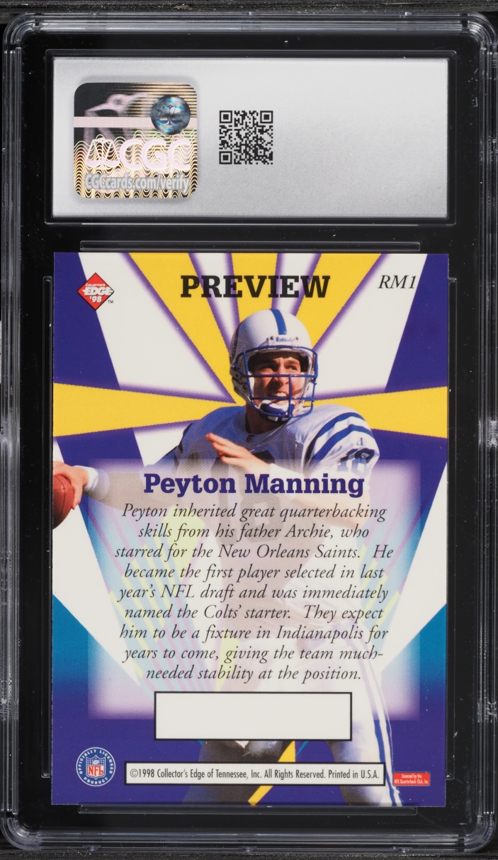 1998 Collector's Edge Masters Preview Peyton Manning ROOKIE #RM1 CGC 9 MINT