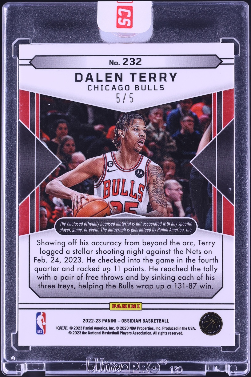 2022 Panini Obsidian Jersey Ink Red Electric Etch Dalen Terry ROOKIE PATCH AUTO 5/5 #232