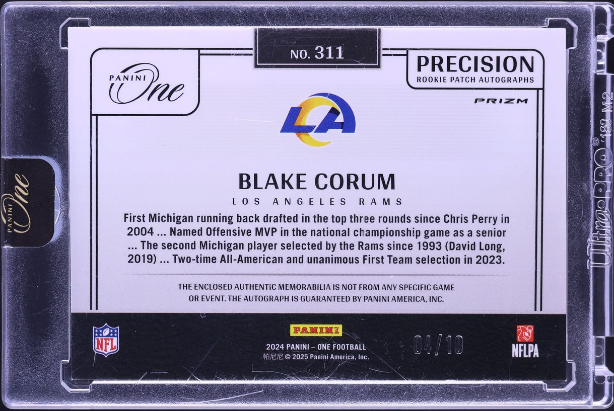 2024 Panini One Precision Gold Prizm Blake Corum ROOKIE NIKE TAG PATCH AUTO /10 #311