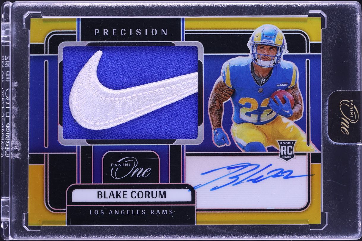 2024 Panini One Precision Gold Prizm Blake Corum ROOKIE NIKE TAG PATCH AUTO /10 #311