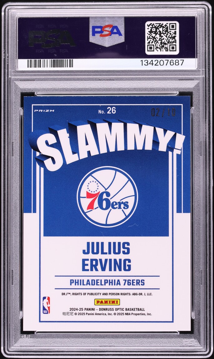 2024 Donruss Optic Slammy! Gold Julius Erving /10 #26 PSA 9 MINT - Photo 2