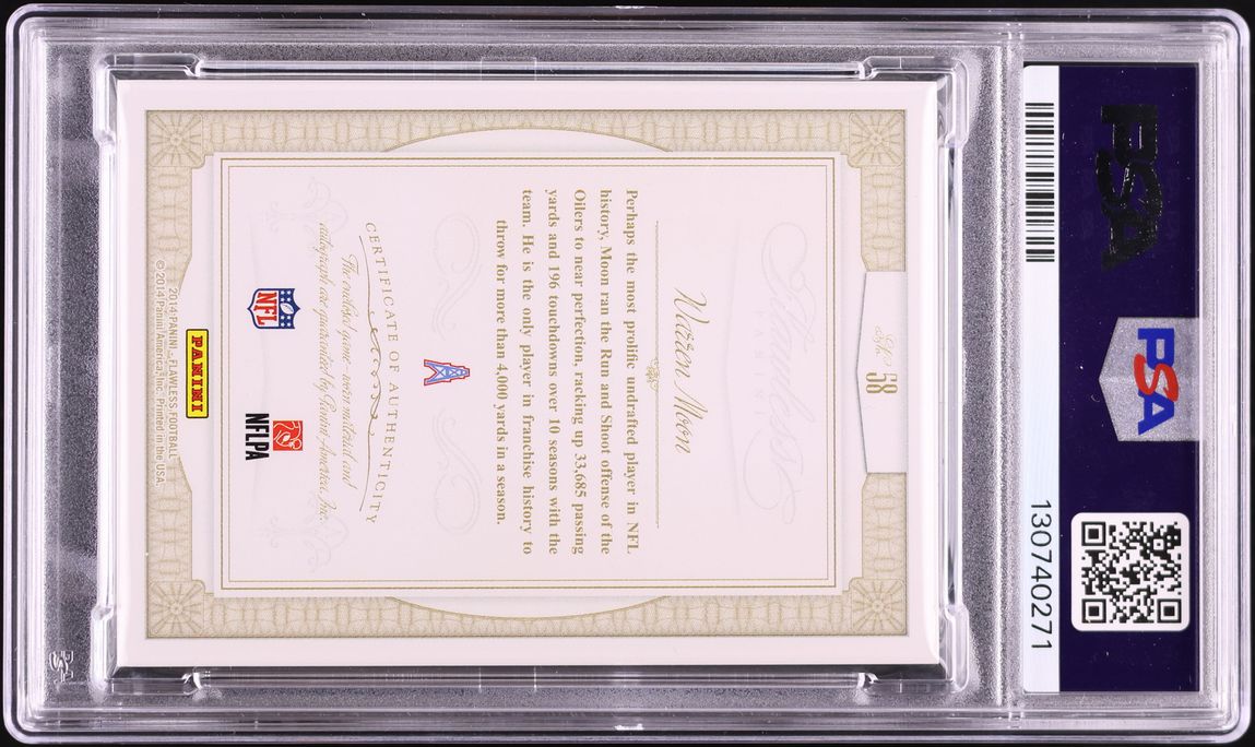 2014 Panini Flawless Greats Warren Moon PATCH AUTO /14 #58 PSA 9 MINT - Photo 2