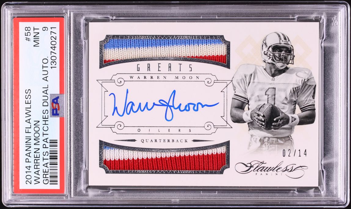 2014 Panini Flawless Greats Warren Moon PATCH AUTO /14 #58 PSA 9 MINT - Photo 1