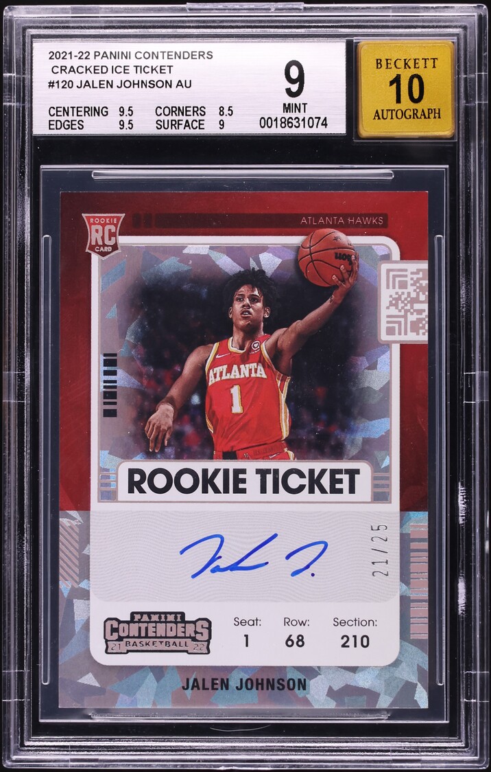 2021 Panini Contenders Cracked Ice Ticket Jalen Johnson ROOKIE AUTO /25 #120 BGS 9 MINT - Photo 1