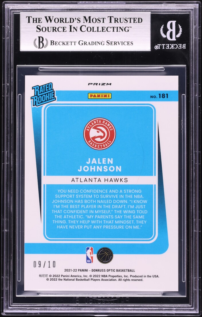 2021 Donruss Optic Gold Jalen Johnson ROOKIE /10 #181 BGS 9 MINT - Photo 2