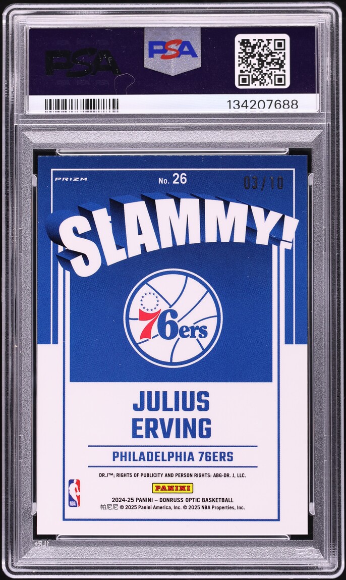 2024 Donruss Optic Slammy! Gold Julius Erving /10 #26 PSA 10 GEM MINT - Photo 2