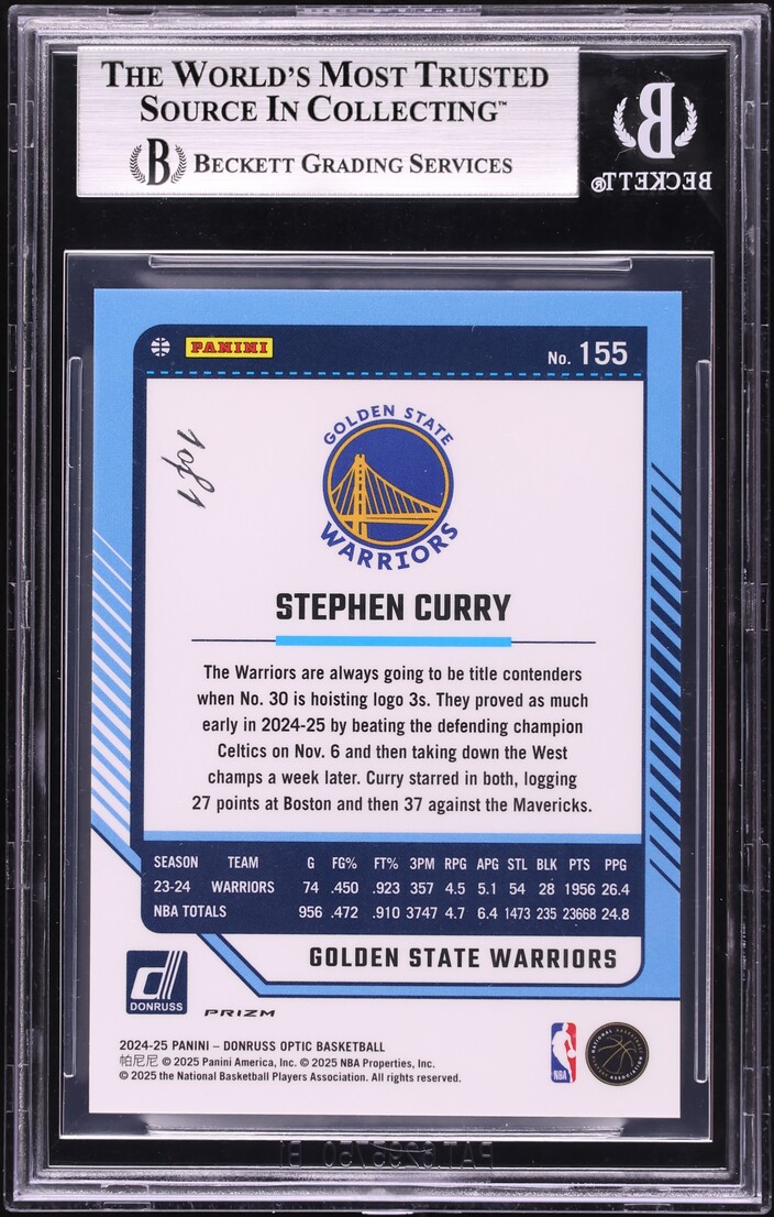 2024 Donruss Optic Fast Break Black 1/1 Stephen Curry #155 BGS 9 MINT - Photo 2