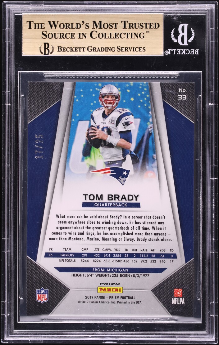 2017 Panini Prizm Camo Tom Brady /25 #33 BGS 9.5 GEM MINT - Photo 2