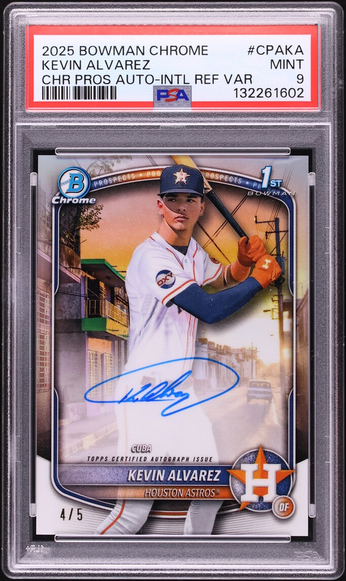 2025 Bowman Chrome Refractor Variation Kevin Alvarez PROSPECT AUTO /5 #CPAKA PSA 9 MINT - Photo 1