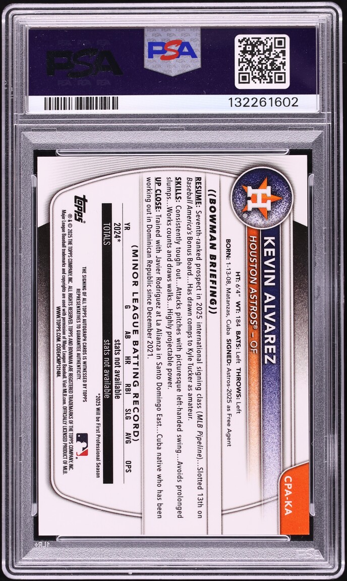 2025 Bowman Chrome Refractor Variation Kevin Alvarez PROSPECT AUTO /5 #CPAKA PSA 9 MINT - Photo 2