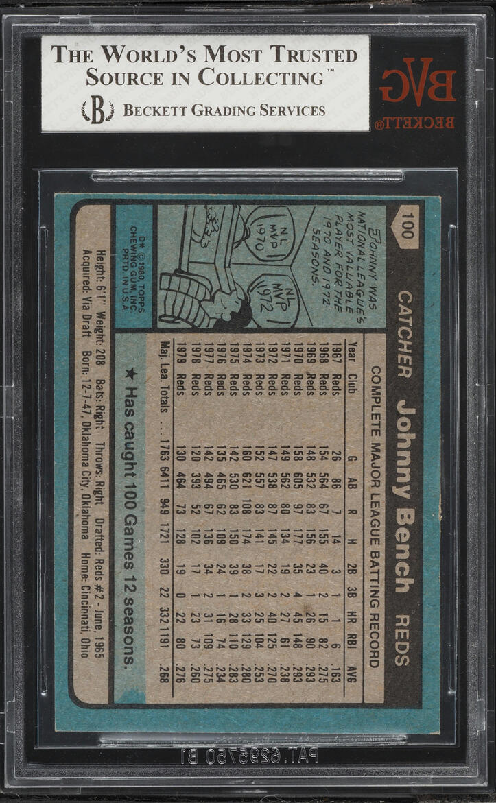 1980 Topps Johnny Bench #100 BVG 6 EXMT