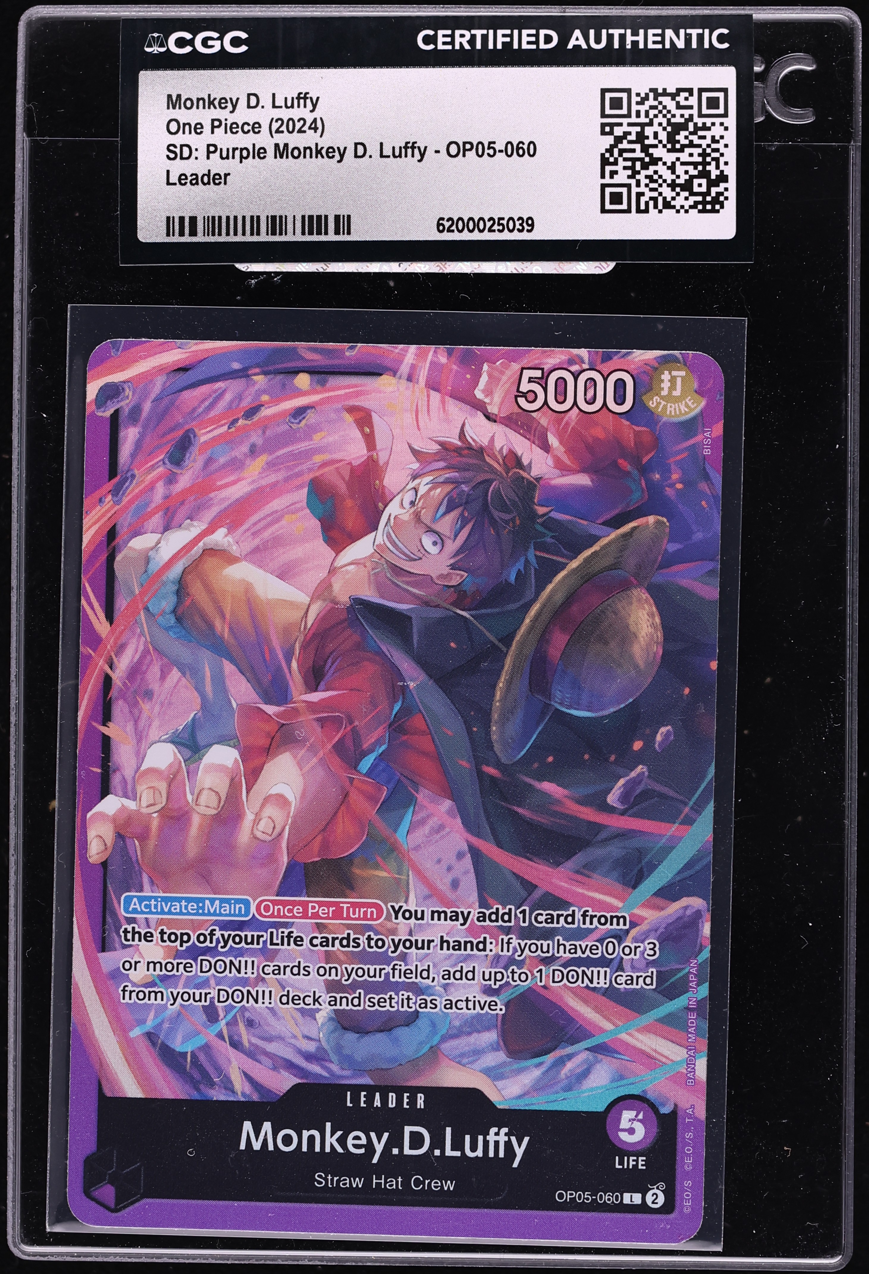 2024 One Piece Starter Deck Purple Leader Monkey D. Luffy #OP05-060 CGC AUTH