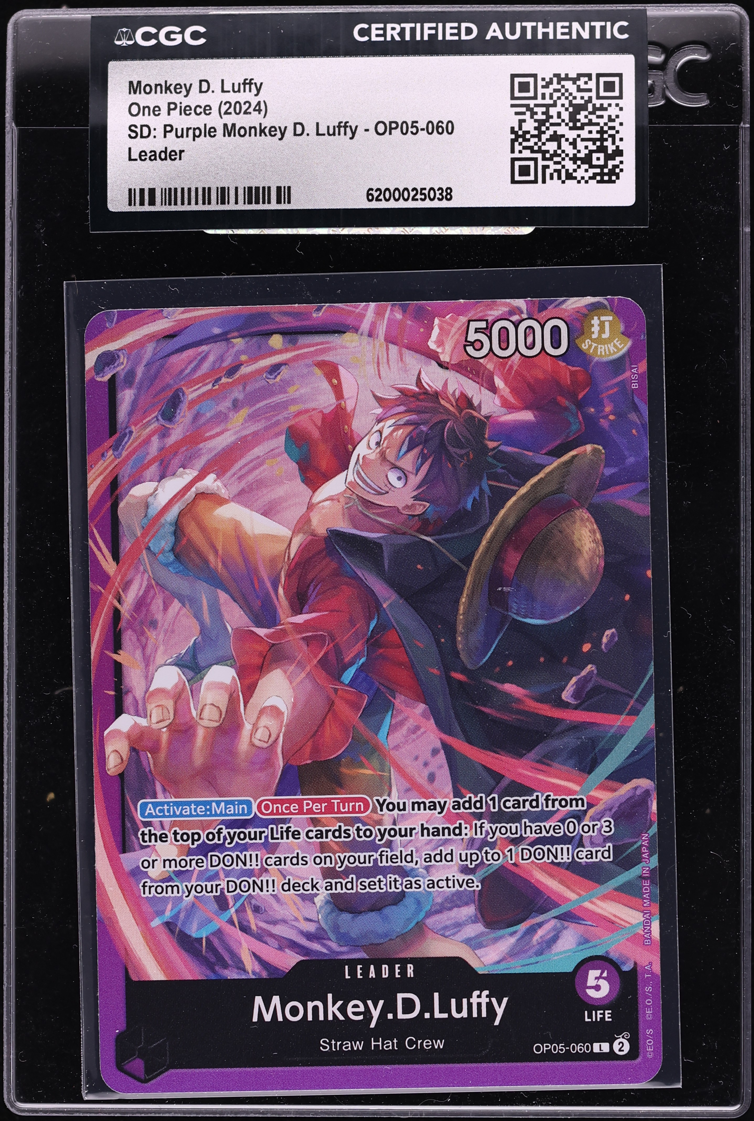 2024 One Piece Starter Deck Purple Leader Monkey D. Luffy #OP05-060 CGC AUTH