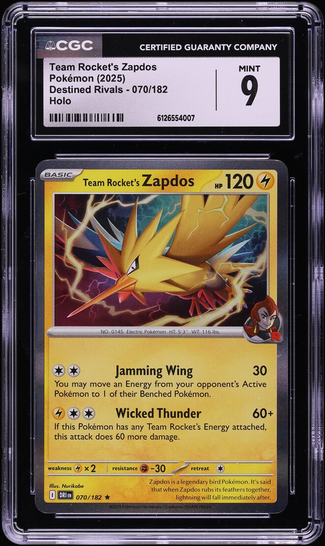 2025 Pokemon Scarlet & Violet Destined Rivals Holo Team Rocket's Zapdos #70 CGC 9 MINT