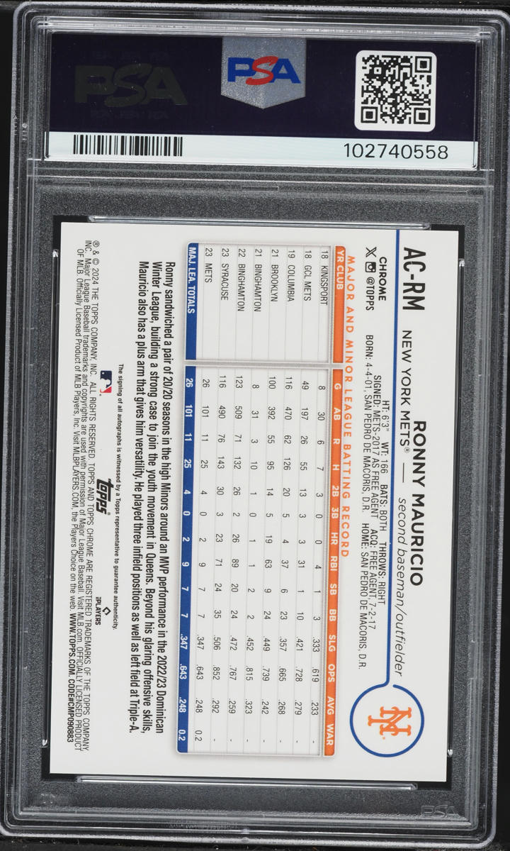 2024 Topps Chrome Update Red Refractor Ronny Mauricio ROOKIE AUTO /5 #AC-RM PSA 10 GEM MINT