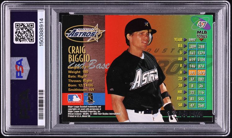 1998 Metal Universe Precious Metal Gems PMG Craig Biggio /50 #47 PSA 6 EXMT - Photo 2