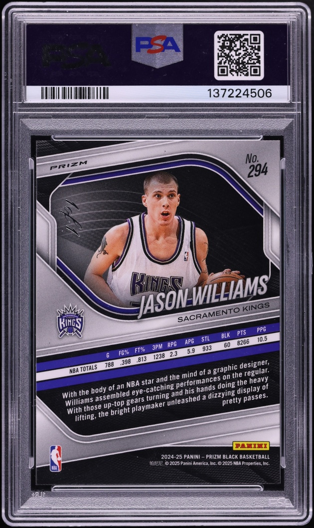 2024 Panini Prizm Black Finite Jason Williams 1/1 #294 PSA 8 NM-MT - Photo 2