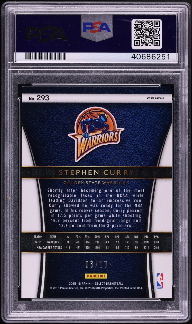 2015 Select Gold Prizm Stephen Curry /10 #293 PSA 9 MINT - Photo 2