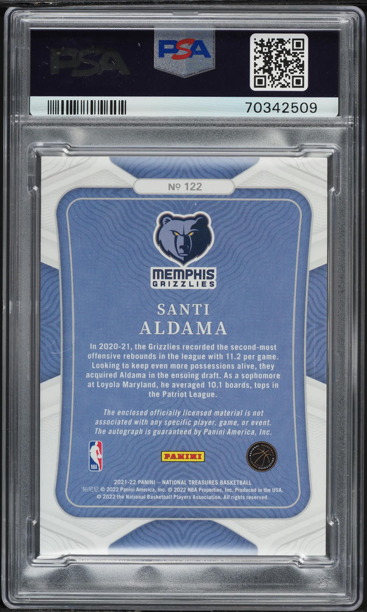 2021 National Treasures Santi Aldama ROOKIE PATCH AUTO /99 #122 PSA 9 MINT