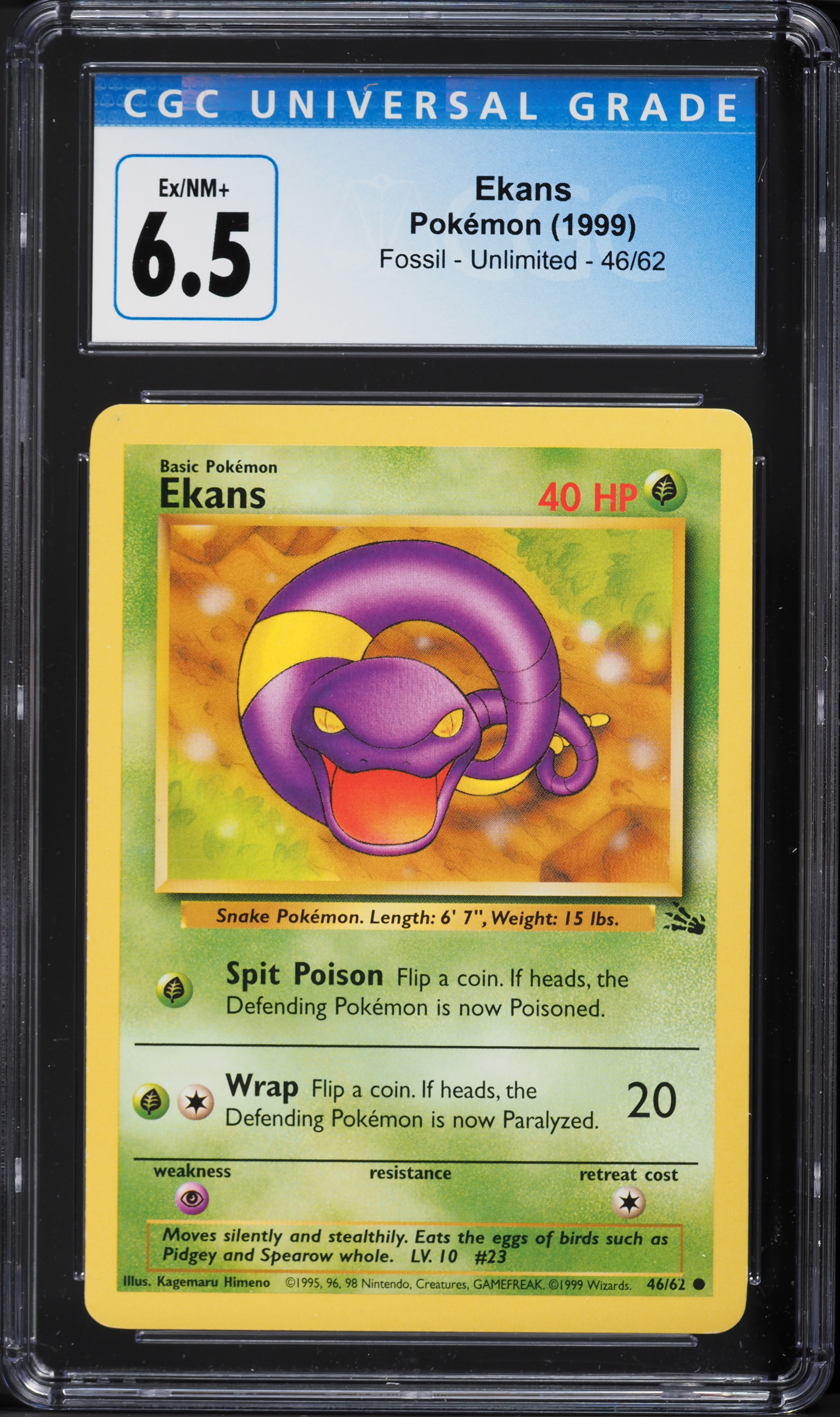 1999 Pokemon Fossil Ekans #46 CGC 6.5 EXMT+