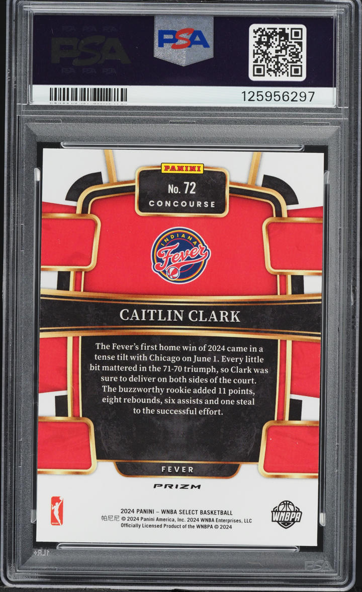 2024 Select WNBA Tiger Prizm Caitlin Clark ROOKIE #72 PSA 10 GEM