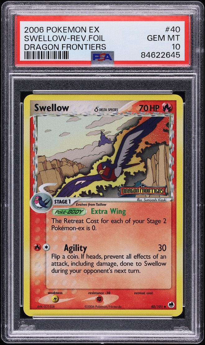 2006 Pokemon EX Dragon Frontiers Reverse Holo Swellow #40 PSA 10 GEM MINT