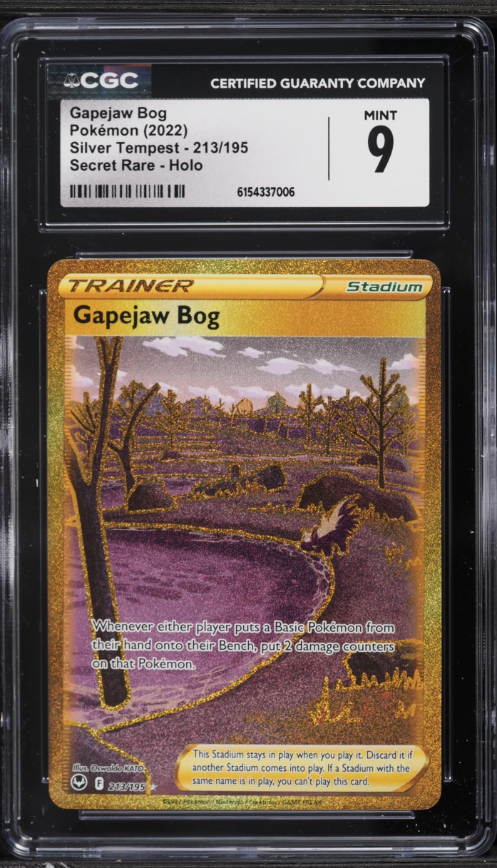 2022 Pokemon Sword & Shield Silver Tempest Gold Rare Gapejaw Bog #213 CGC 9 MINT