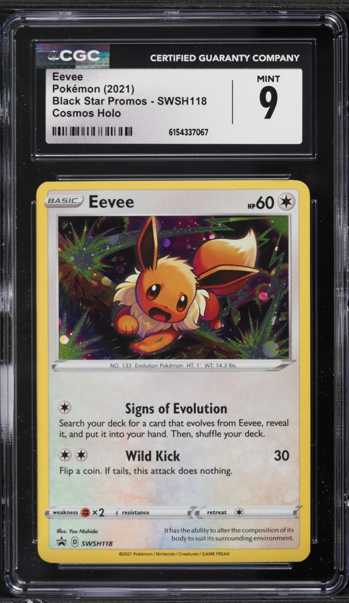 2021 Pokemon Sword & Shield Black Star Promo Cosmos Holo Eevee #SWSH118 CGC 9 MINT