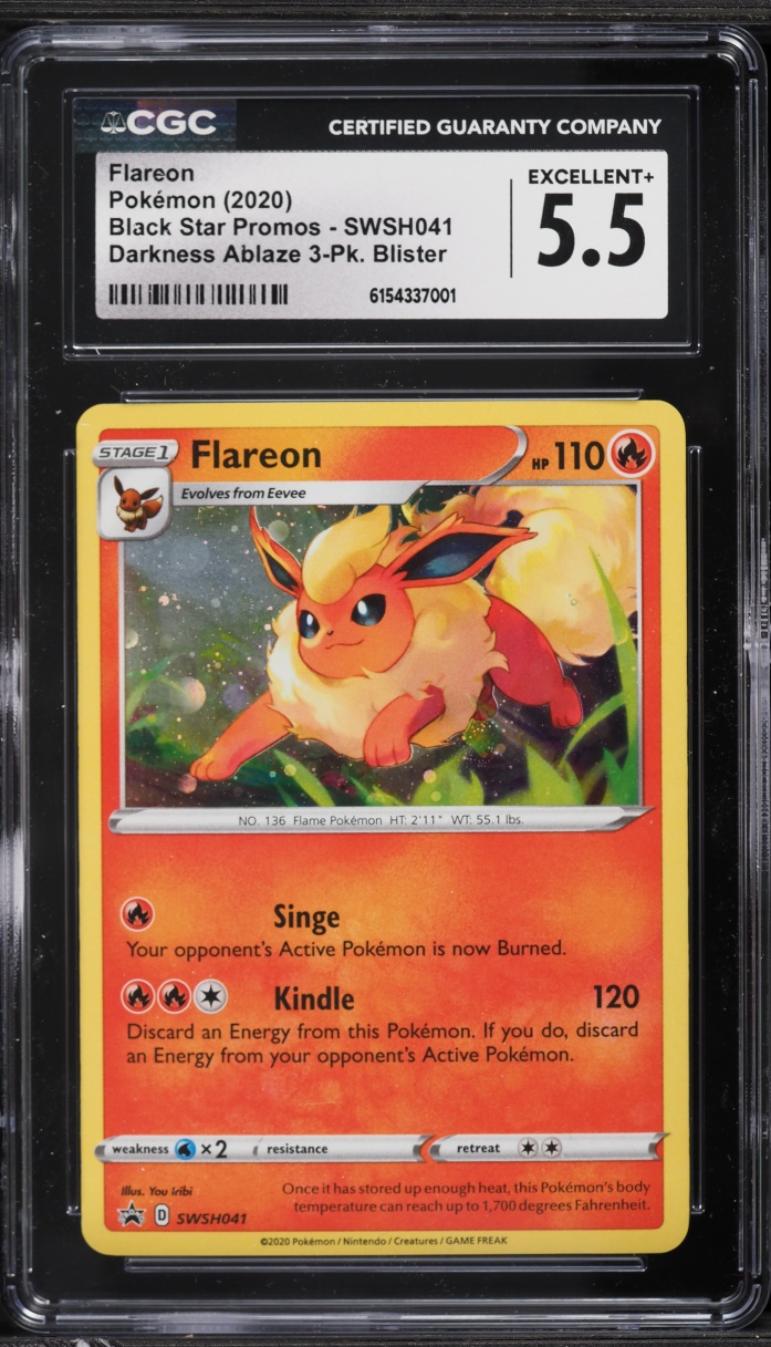 2020 Pokemon Sword & Shield Promo Darkness Ablaze Holo Flareon #SWSH041 CGC 5.5 EX+