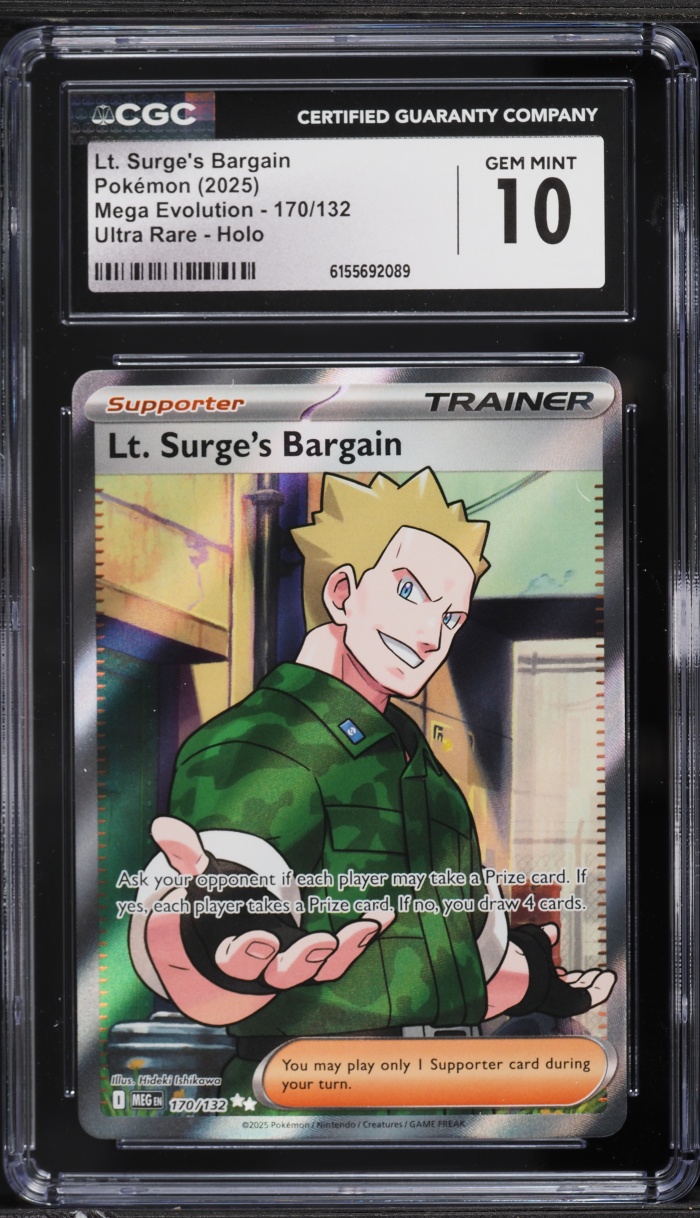 2025 Pokemon Mega Evolution Full Art Lt. Surge's Bargain #170 CGC 10 GEM MINT