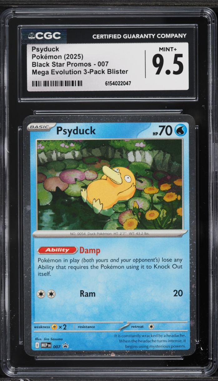 2025 Pokemon Mega Evolution Black Star Promo 3 Pack Blister Psyduck #7 CGC 9.5 MINT+