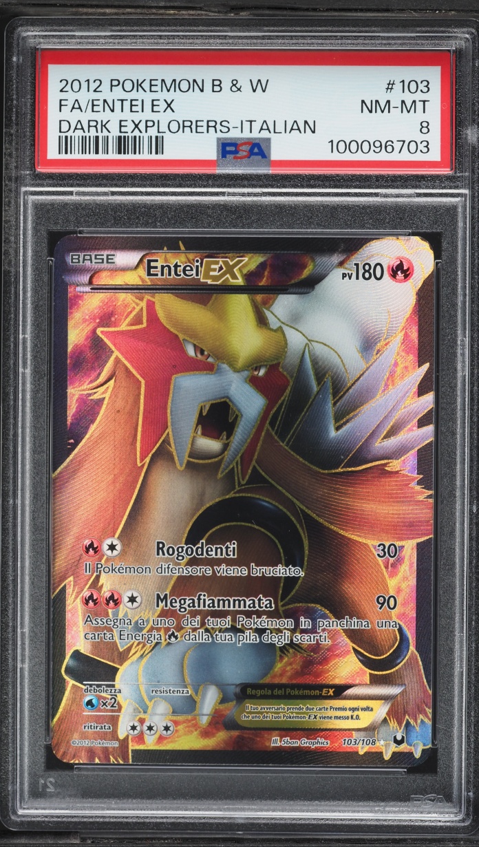 2012 Pokemon Italian Black & White Dark Explorers Full Art Entei EX #103 PSA 8 NM-MT