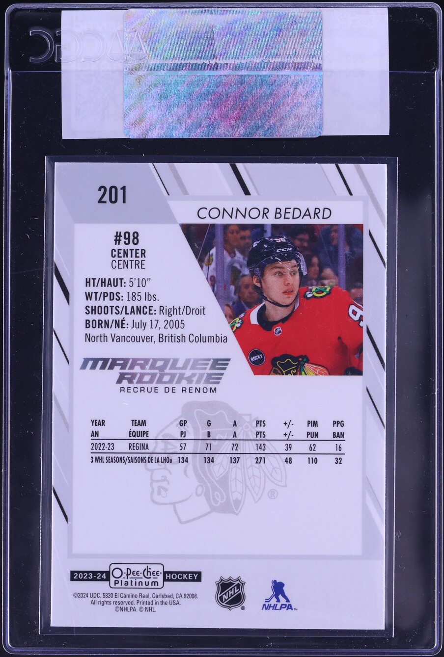 2023 O-Pee-Chee Platinum Connor Bedard ROOKIE #201 CGC AUTH