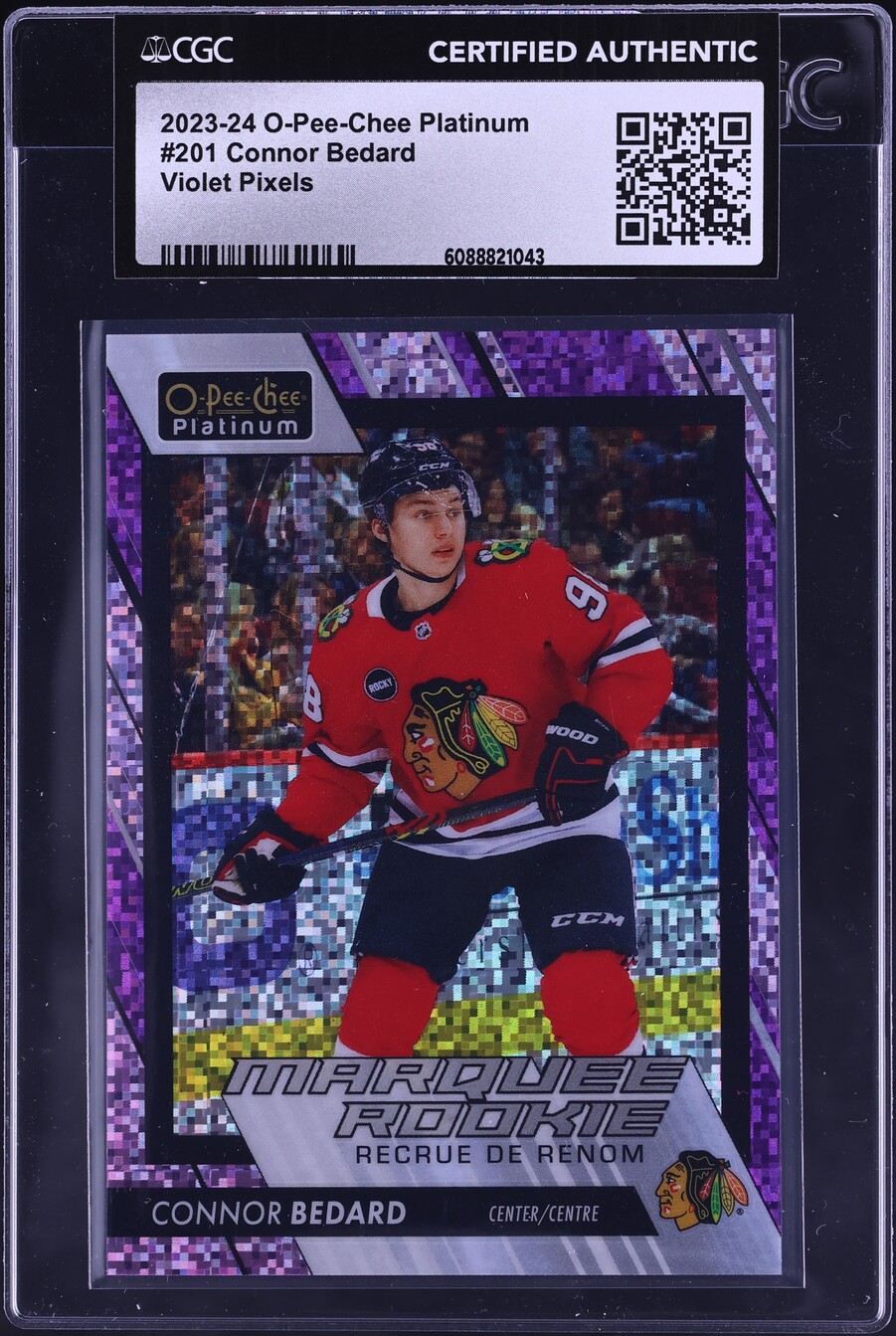 2023 O-Pee-Chee Platinum Violet Pixels Connor Bedard ROOKIE /299 #201 CGC AUTH