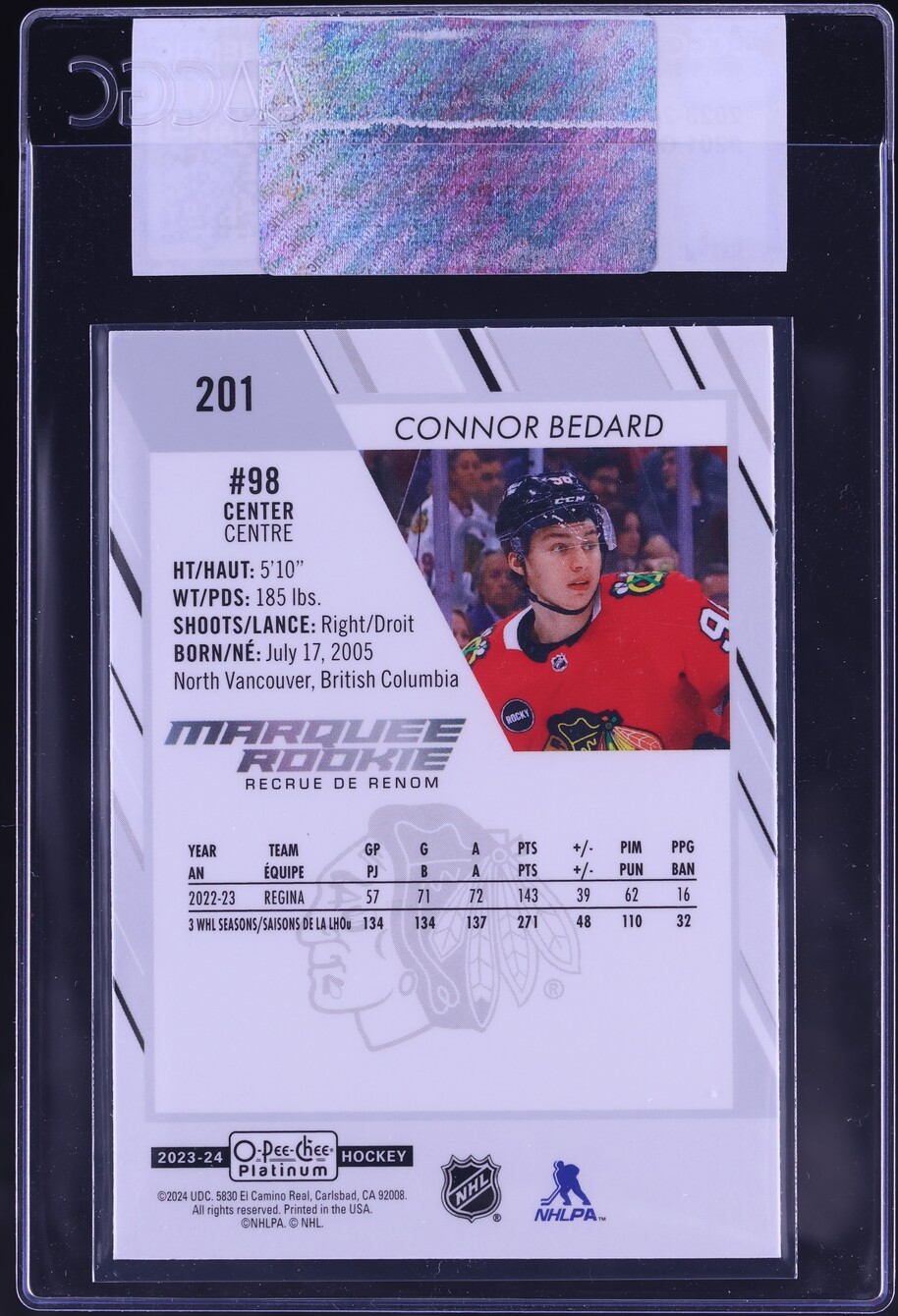2023 O-Pee-Chee Platinum Connor Bedard ROOKIE #201 CGC AUTH