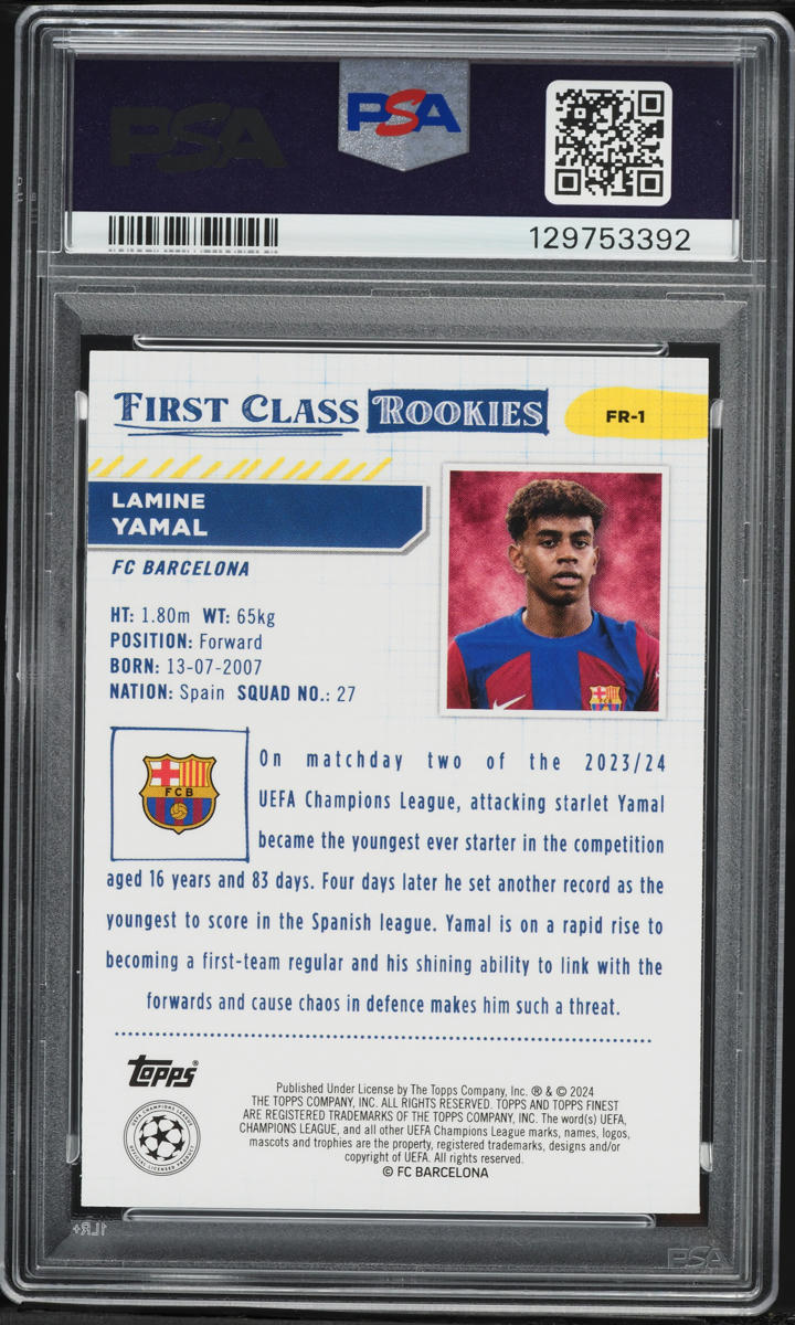 2023 Finest UEFA Club Competitions First Class Lamine Yamal ROOKIE #FR-1 PSA 7 NRMT