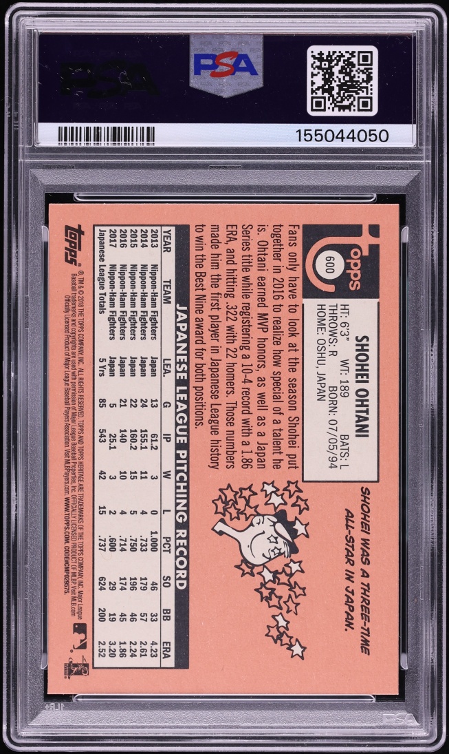 2018 Topps Heritage Shohei Ohtani ROOKIE #600 PSA 9 MINT