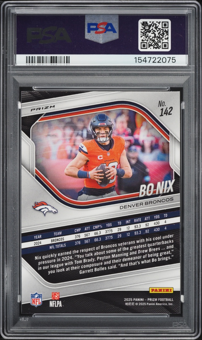 2025 Panini Prizm Silver Bo Nix #142 PSA 8 NM-MT