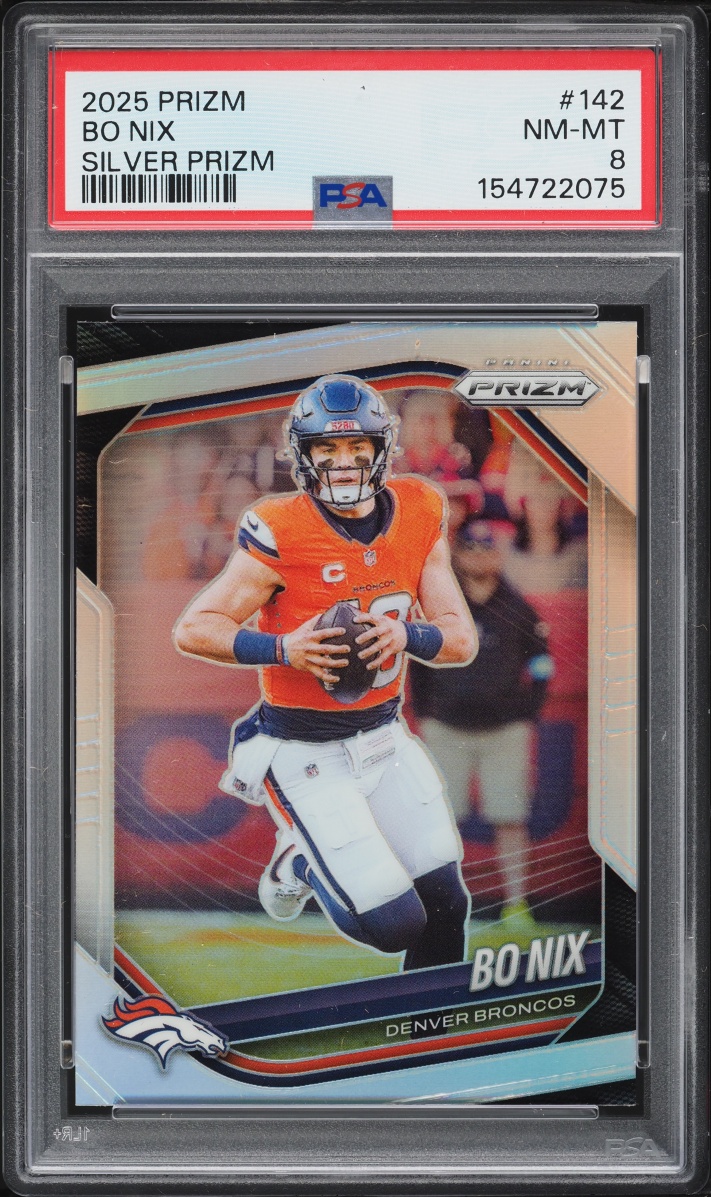 2025 Panini Prizm Silver Bo Nix #142 PSA 8 NM-MT