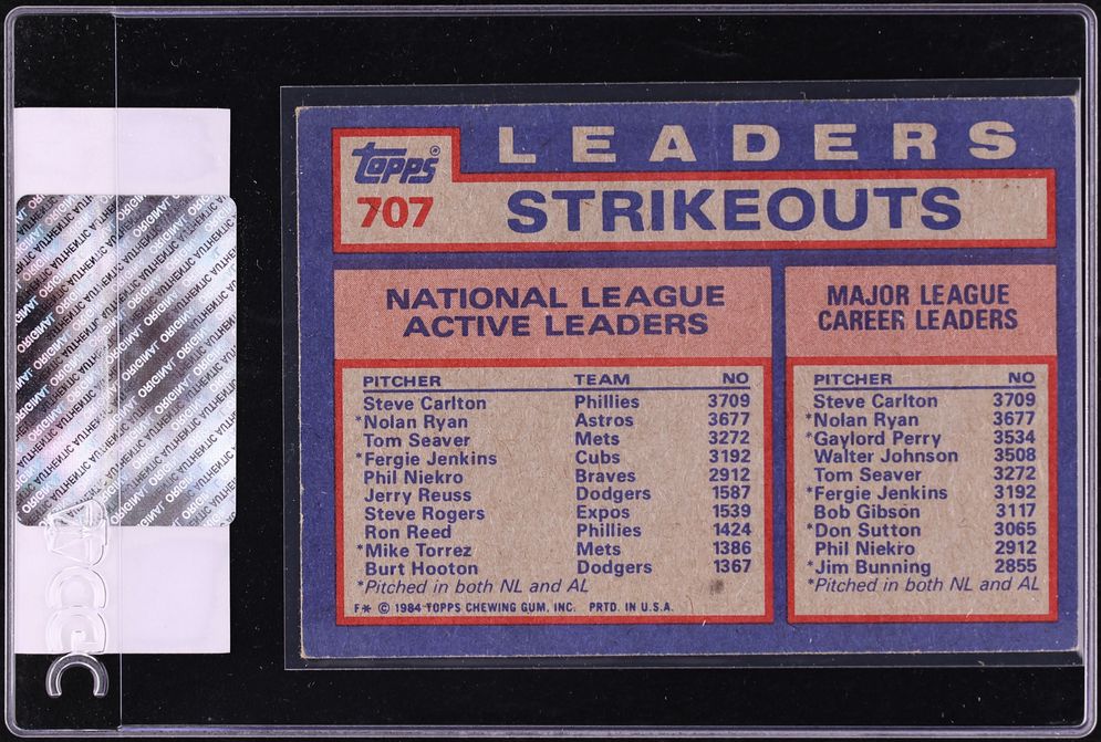 1984 Topp Nolan Ryan Steve Carlton Tom Seaver NL ACTIVE STRIKEOUT LEADERS #707 CGC AUTH