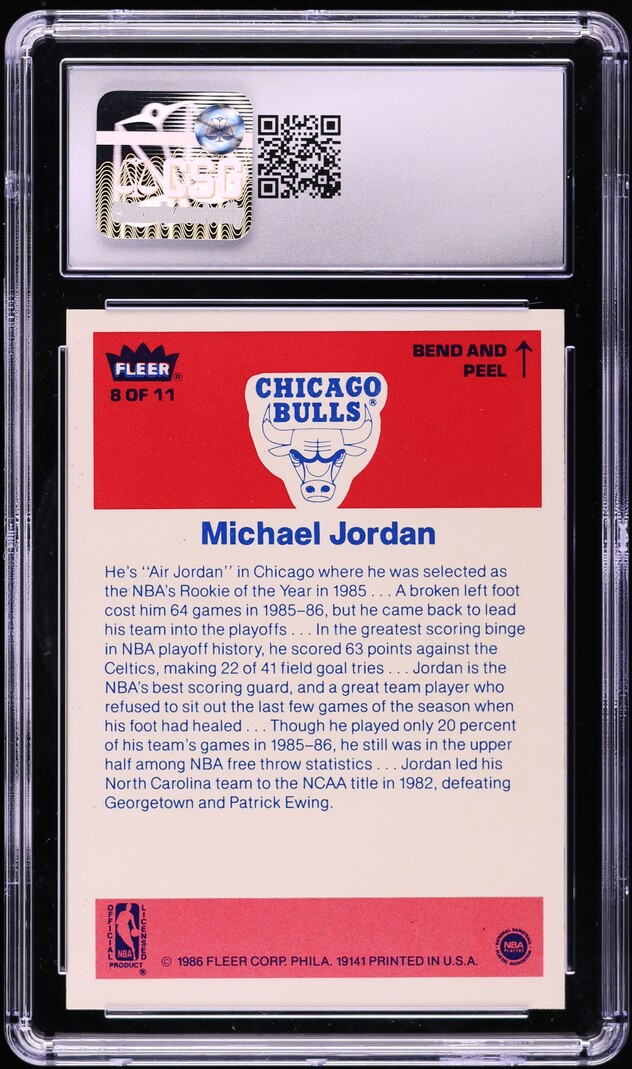 1986 Fleer Sticker Michael Jordan ROOKIE #8 CSG 9 MINT - Photo 2