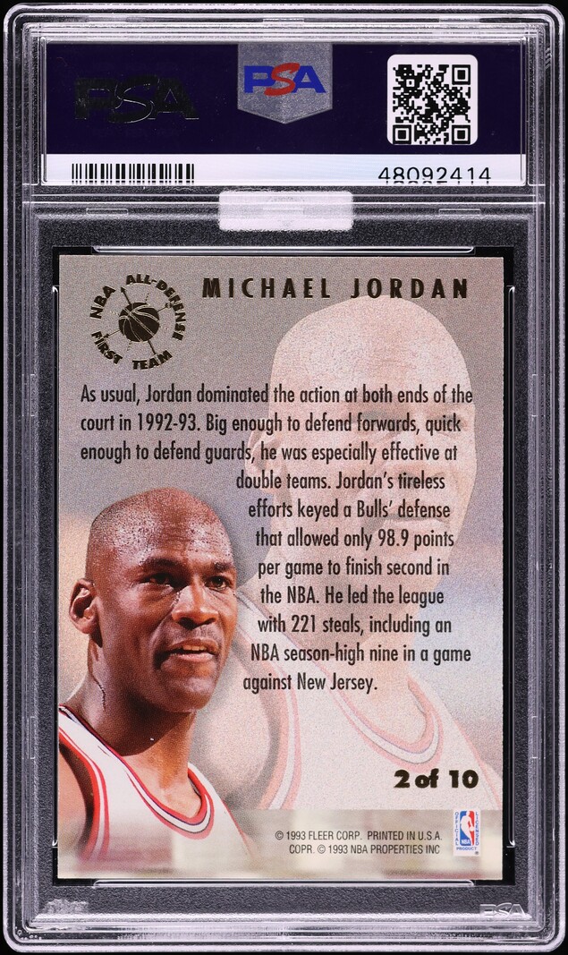 1993 Ultra All-Defensive Team Michael Jordan #2 MBA PSA 9 MINT - Photo 2
