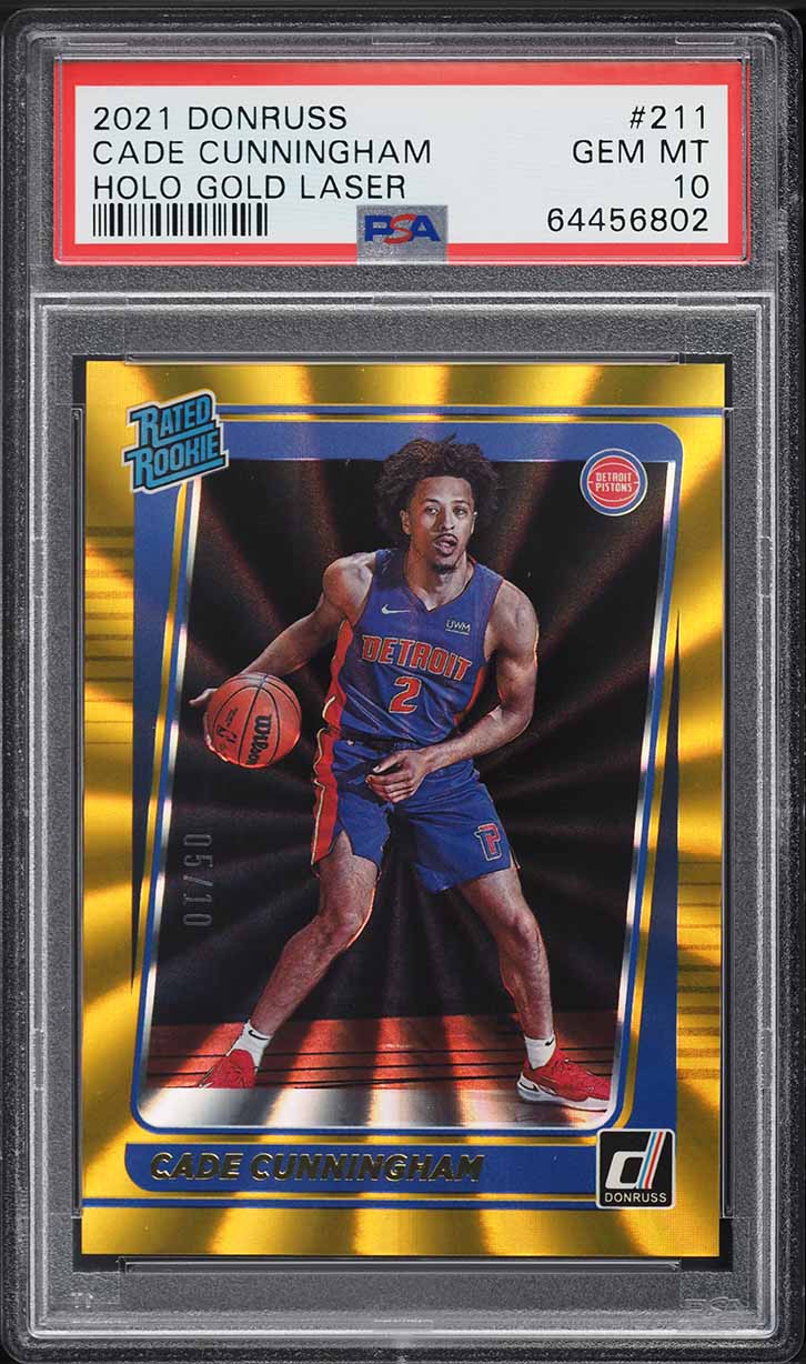 2021 Donruss Holo Gold Laser Cade Cunningham ROOKIE /10 #211 PSA 10 GEM MINT