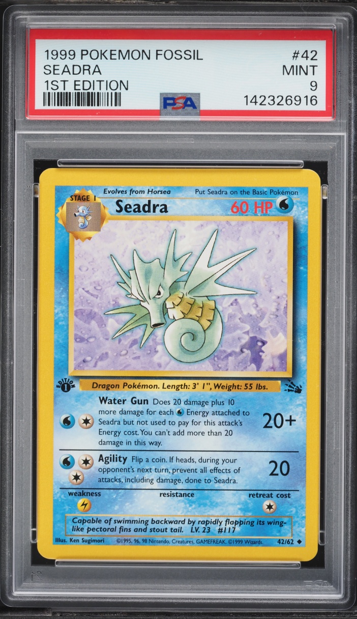 1999 Pokemon Fossil 1st Edition Seadra #42 PSA 9 MINT