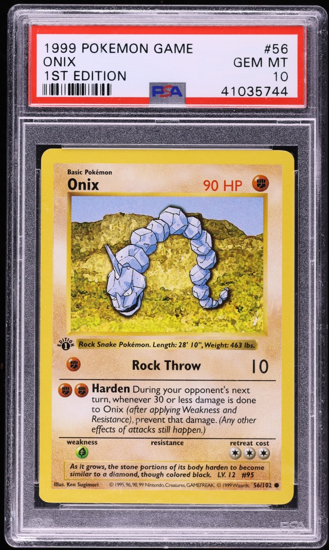 1999 Pokemon Base Set Shadowless 1st Edition Onix #56 PSA 10 GEM MINT