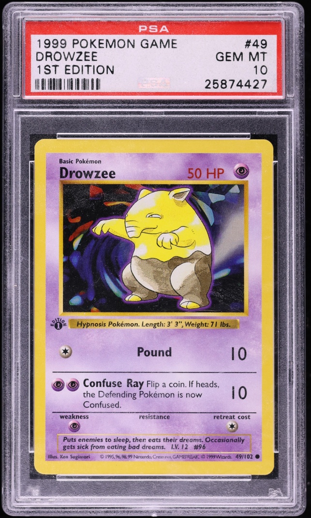 1999 Pokemon Base Set Shadowless 1st Edition Drowzee #49 PSA 10 GEM MINT