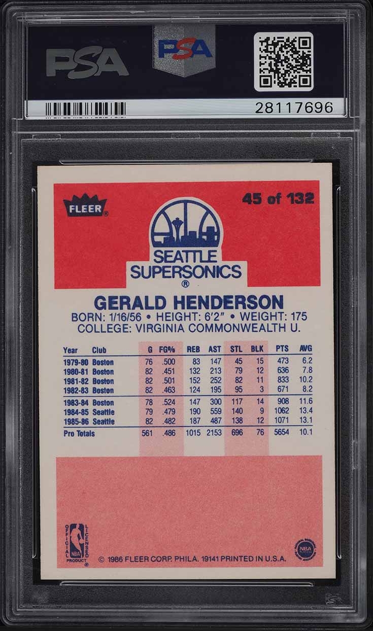 1986 Fleer Basketball Gerald Henderson #45 PSA 9 MINT