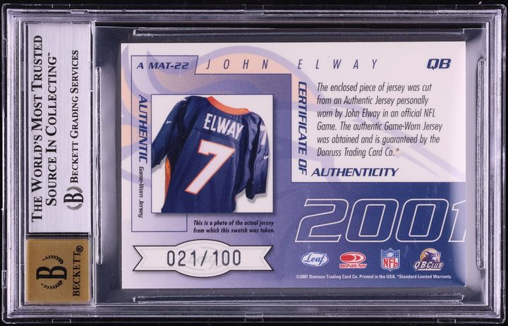 2001 Quantum Leaf All Millennium Material John Elway Game Used PATCH AUTO /100 #AMAT-22 BGS 8 - Photo 2